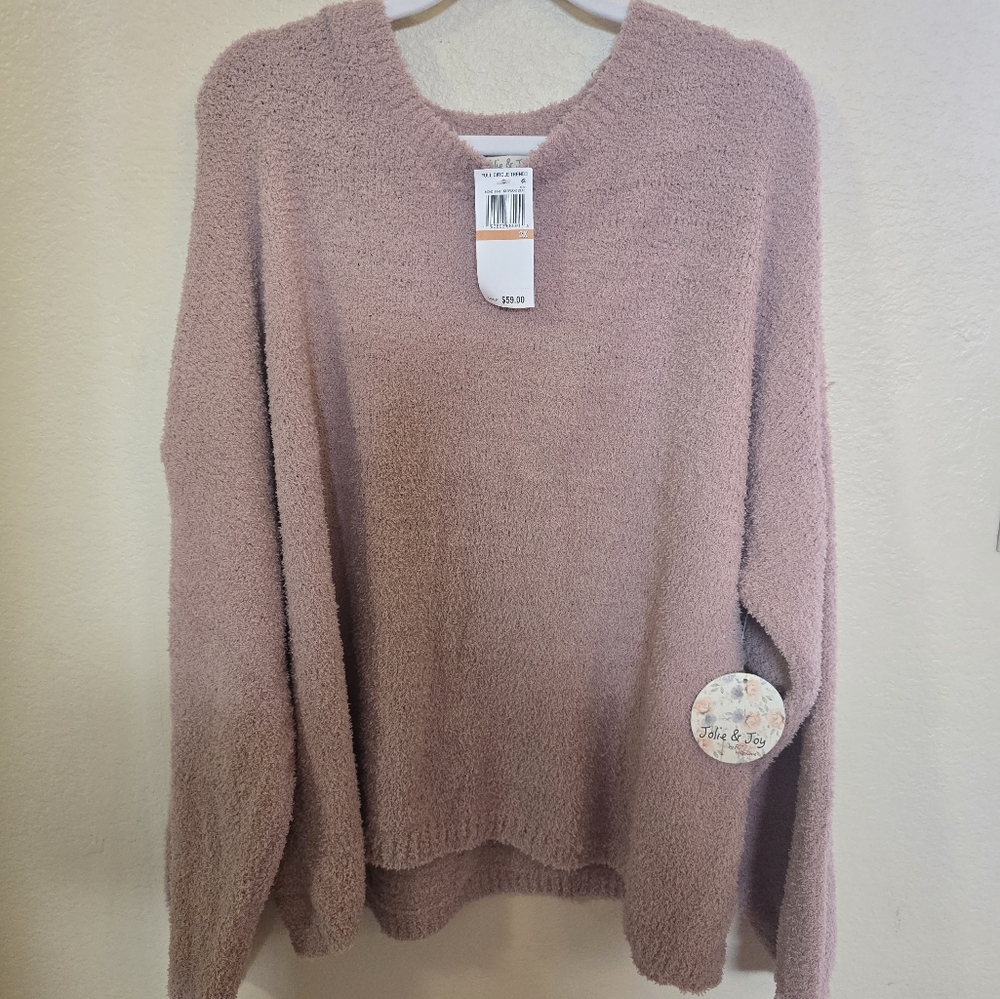 Pink Crew Neck Sweater with Relaxed Fit